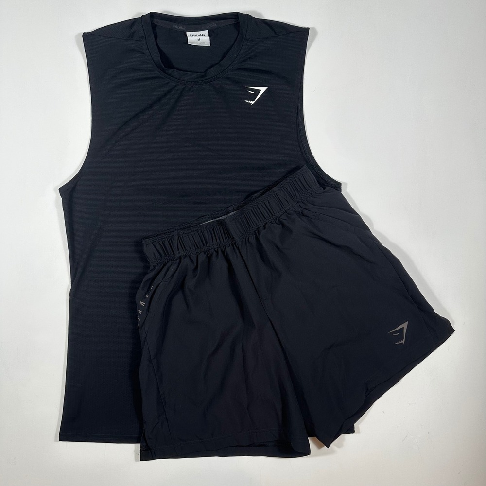Gymshark Medium Tank and Small Shorts Mens Set Activewear Training Black